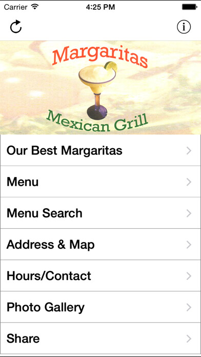 Emulate iPhone app Margaritas Mexican Grill App using MyAndroid