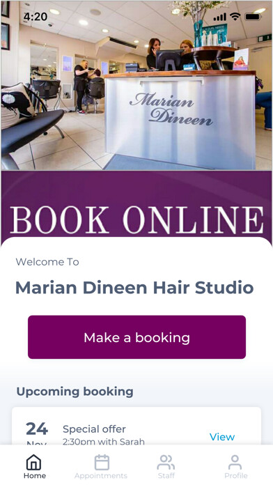 Emulate iPhone app Marian Dineen Hair Studio using MyAndroid