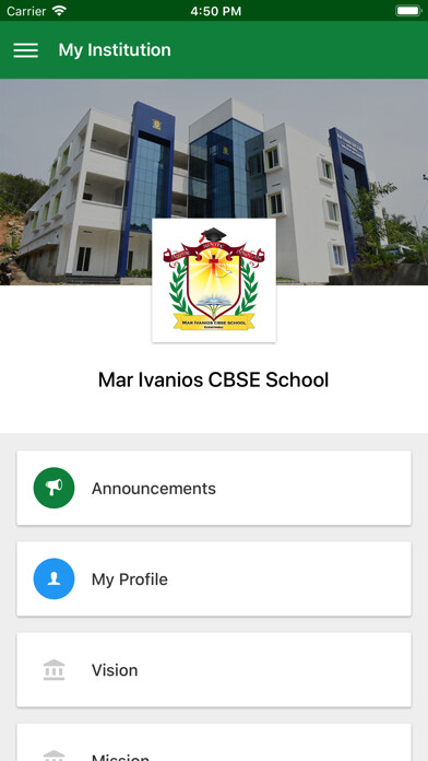 Emulate iPhone app Mar Ivanios School Kuzhithurai using MyAndroid