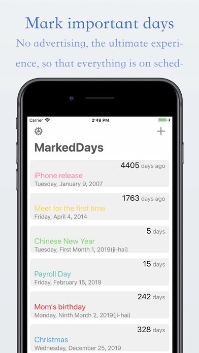 Emulate iPhone app MarkedDays - Count to days using MyAndroid