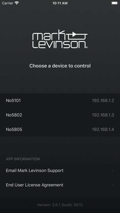 Emulate iPhone app Mark Levinson 5Kontrol using MyAndroid