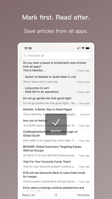 Emulate iPhone app Marklist - Manage Later Things using MyAndroid