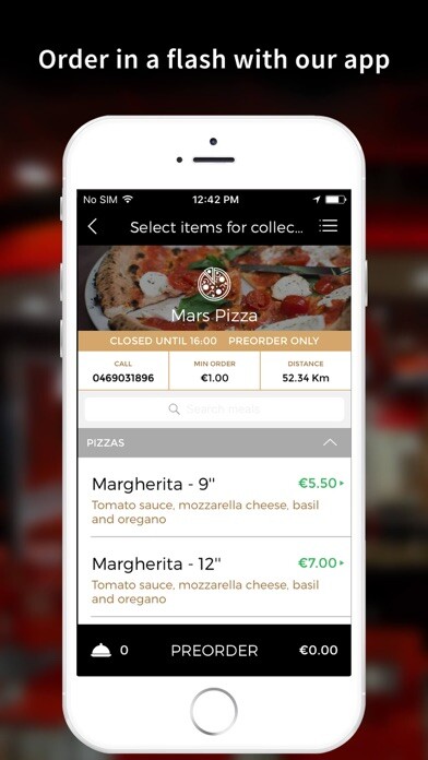Emulate iPhone app Mars Pizza Takeaway Navan using MyAndroid