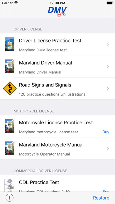 Emulate iPhone app Maryland DMV Test Prep using MyAndroid