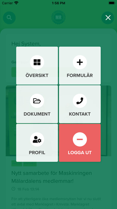 Emulate iPhone app Maskinringen - Mina Sidor using MyAndroid