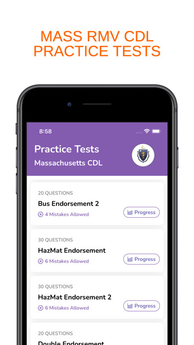 Emulate iPhone app Massachusetts CDL Permit Prep using MyAndroid