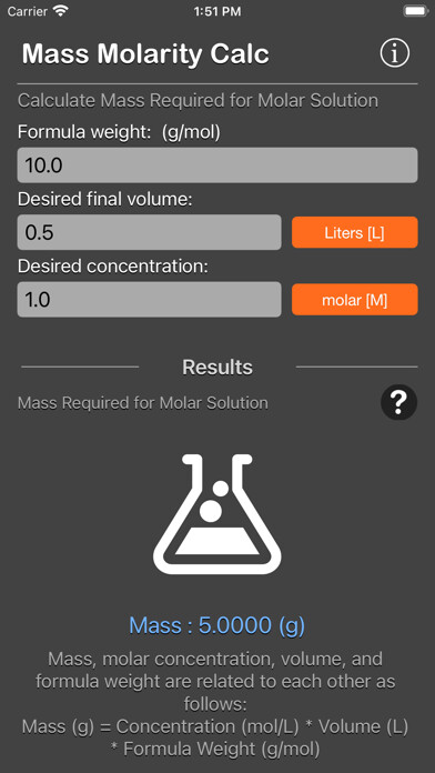 Emulate iPhone app Mass Molarity Calculator using MyAndroid