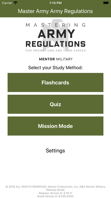 Emulate iPhone app Mastering Army Regulations using MyAndroid
