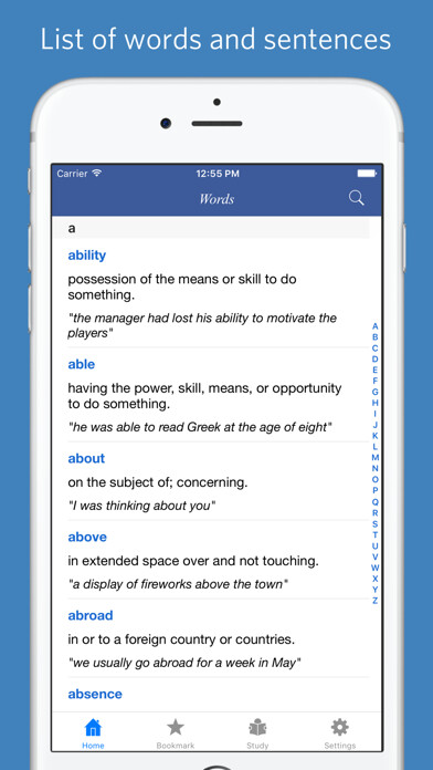 Emulate iPhone app Mastering Oxford 3000 word list - quiz, flashcard and match game using MyAndroid