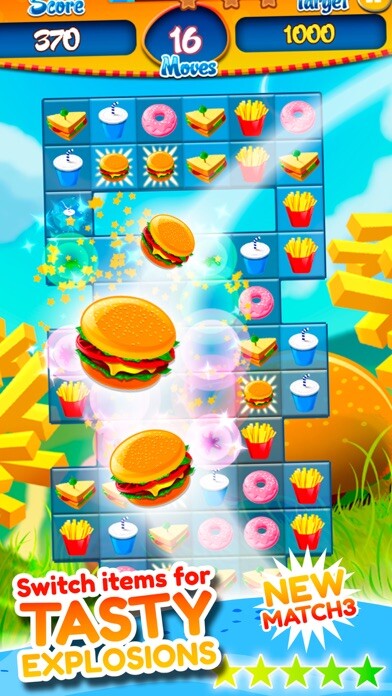Emulate iPhone app Match 3 Burger HD: Delicious Food Mania using MyAndroid