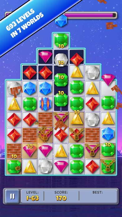 Emulate iPhone app Match 3 Jewels: Diamond Star using MyAndroid