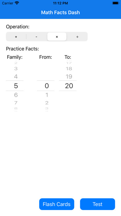 Emulate iPhone app Math Facts Dash using MyAndroid