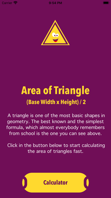 Emulate iPhone app Math: Triangle Area Calculator using MyAndroid