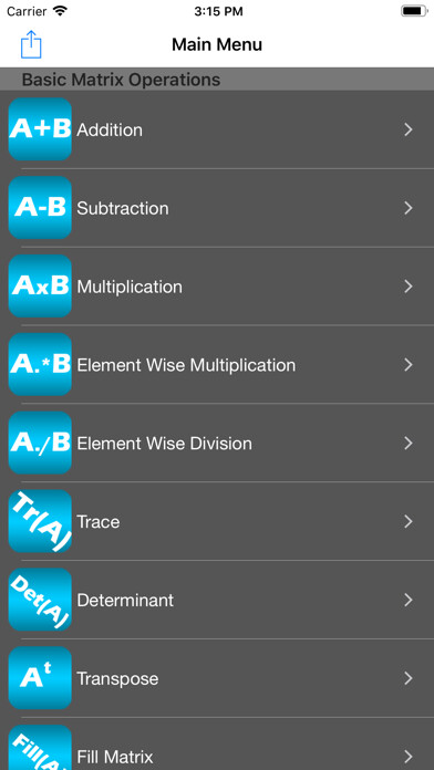 Emulate iPhone app Matrix Calculator Plus using MyAndroid