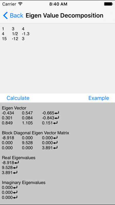 Emulate iPhone app Matrix Calculators - Linear Algebra Toolkit using MyAndroid