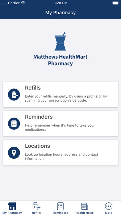 Emulate iPhone app Matthews Health Mart Pharmacy using MyAndroid