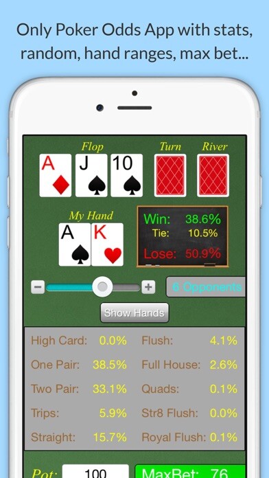 Emulate iPhone app Max Bet Poker Odds Calculator using MyAndroid