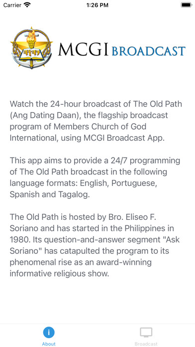Emulate iPhone app MCGI Broadcast using MyAndroid
