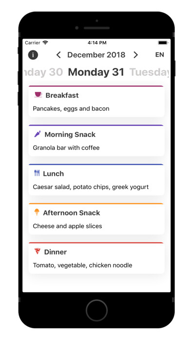 Emulate iPhone app Meal Planning using MyAndroid