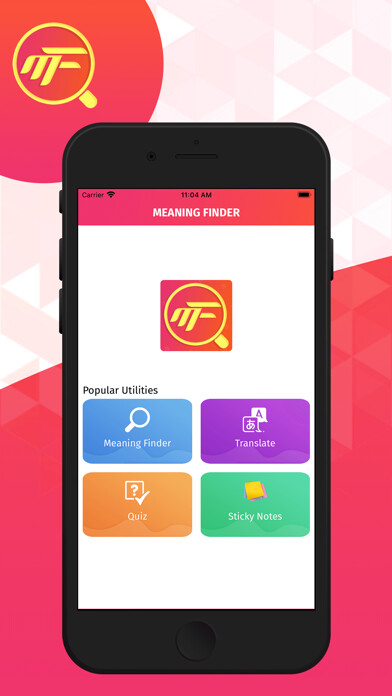 Emulate iPhone app Meaning Finder -Quiz-Translate using MyAndroid