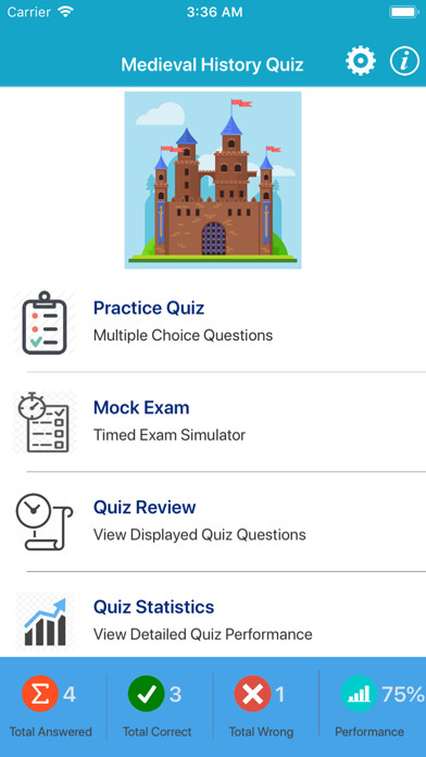 Emulate iPhone app Medieval History Quiz using MyAndroid