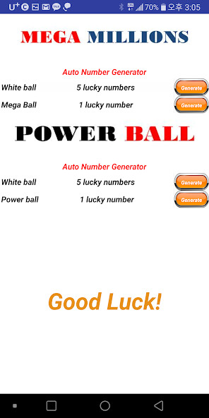 Emulate MegaMillions/PowerBall Automatic Number Generator from MyAndroid or run MegaMillions/PowerBall Automatic Number Generator using MyAndroid