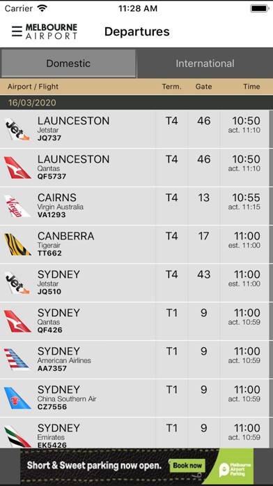 Emulate iPhone app Melbourne Airport using MyAndroid