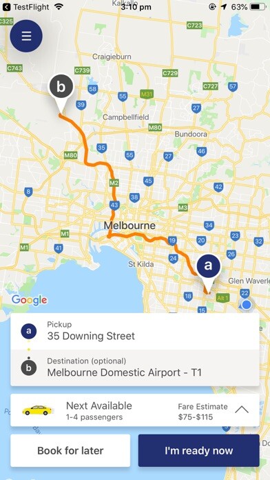 Emulate iPhone app Melton Bacchus Marsh Taxicabs using MyAndroid