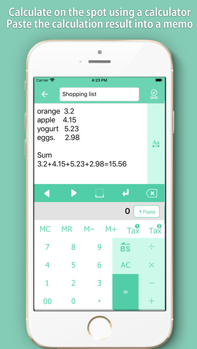Emulate iPhone app Memocal ～Notepad & Calculator～ using MyAndroid