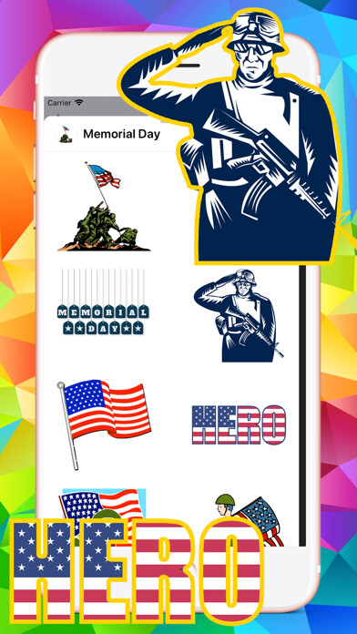 Emulate iPhone app Memorial Day HD Stickers using MyAndroid