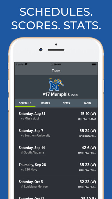 Emulate iPhone app Memphis Football Schedules using MyAndroid