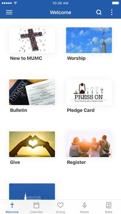 Emulate iPhone app Mentor United Methodist Church using MyAndroid