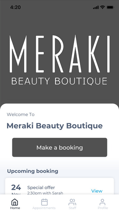 Emulate iPhone app Meraki Beauty Boutique using MyAndroid