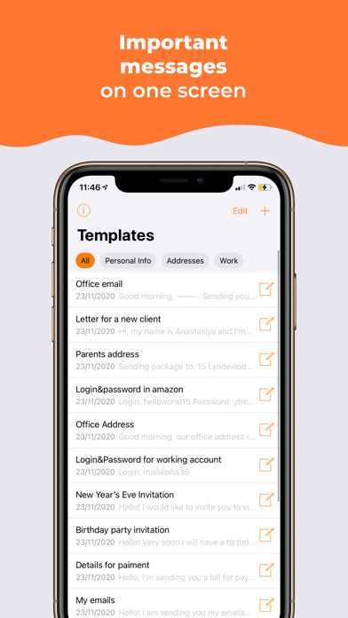 Emulate iPhone app Message Templates - quick post using MyAndroid