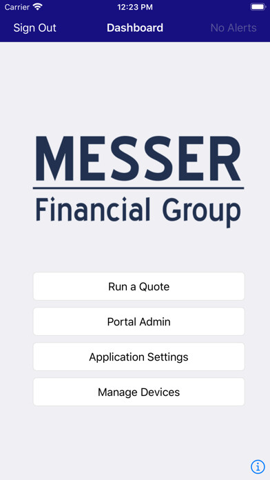 Emulate iPhone app Messer Financial Group Quoting using MyAndroid