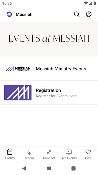 Emulate iPhone app Messiah Community Church using MyAndroid