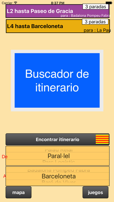 Emulate iPhone app Metro de Barcelona - Buscador de itinerarios using MyAndroid