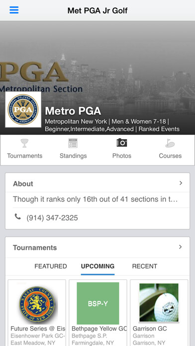 Emulate iPhone app Metropolitan PGA Junior Golf using MyAndroid