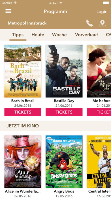 Emulate iPhone app Metropol - Tirols Multiplex using MyAndroid