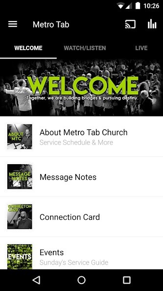 Emulate iPhone app Metro Tab Church using MyAndroid