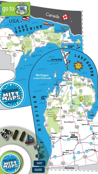 Emulate iPhone app Michigan Mitt Maps RoadTripUSA using MyAndroid