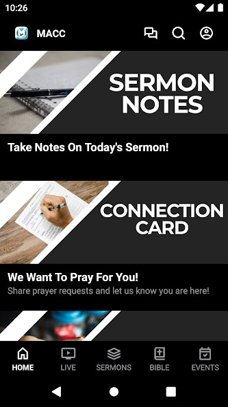 Emulate iPhone app Mid Atlantic Community Church using MyAndroid
