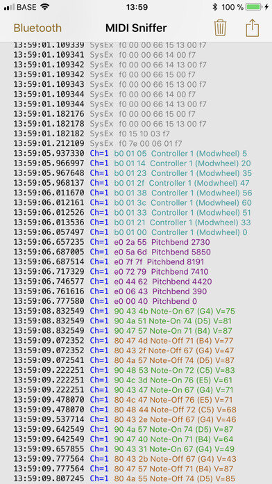 Emulate iPhone app MIDI Sniffer using MyAndroid