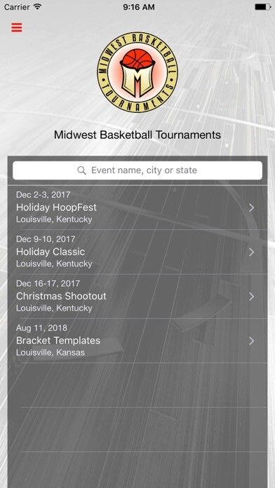Emulate iPhone app Midwest Basketball Tournaments using MyAndroid