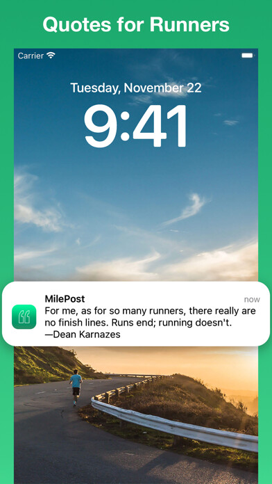 Emulate iPhone app MilePost - Quotes for Runners using MyAndroid