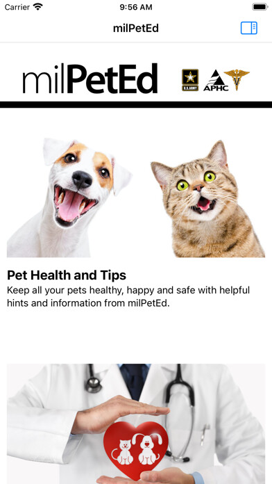 Emulate iPhone app Military Pet Education using MyAndroid