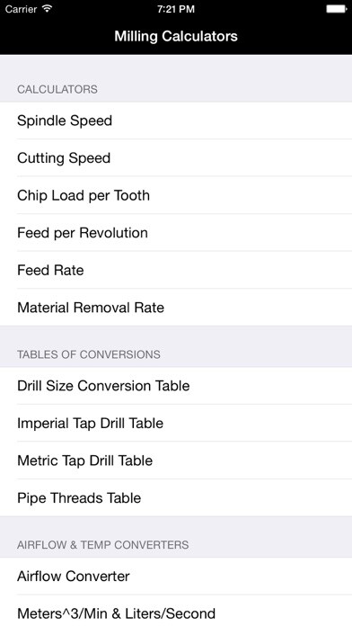 Emulate iPhone app Milling & Machining Calcs using MyAndroid