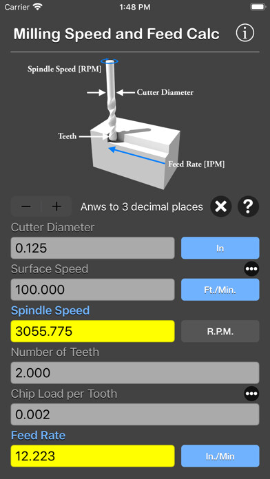 Emulate iPhone app Milling Speed and Feed Calc using MyAndroid Emulate iPhone app Milling Speed and Feed Calc using MyAndroid