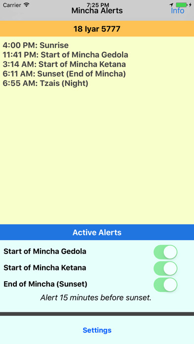 Emulate iPhone app Mincha Alerts Prayer Reminders using MyAndroid