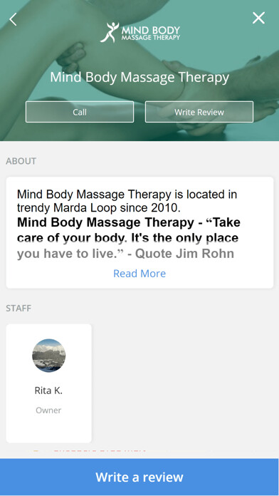 Emulate iPhone app Mind Body Massage Therapy using MyAndroid